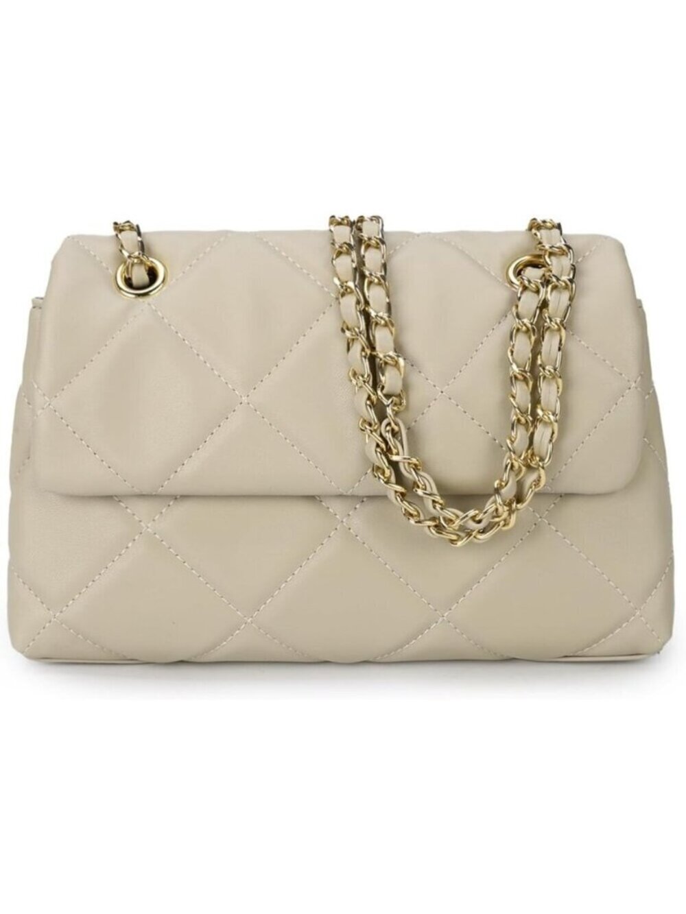 Quilted Beige Crossbody Purse Women Small Shoulder Bag with Chain Trendy Clutch